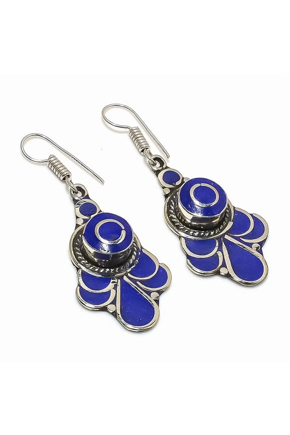 Natural Lapis Lazuli Gemstone Handmade Jewelry Earring 2.25"