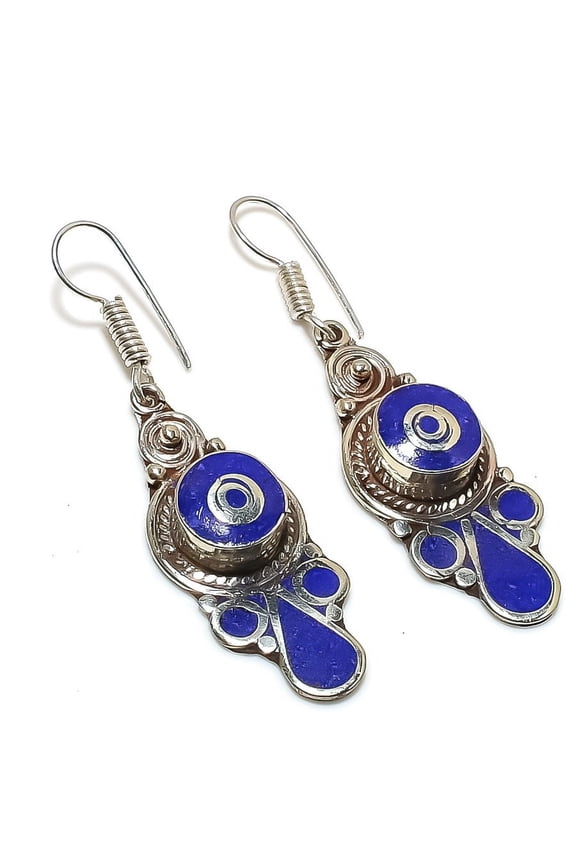 Natural Lapis Lazuli Gemstone Handmade Jewelry Earring 2.36"