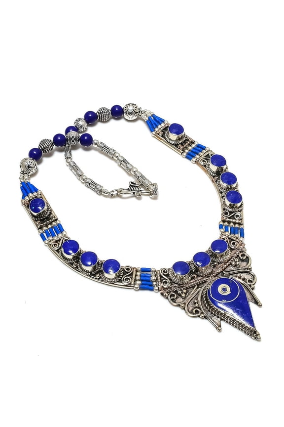 Natural Lapis Lazuli Gemstone Handmade Jewelry Necklace 18"