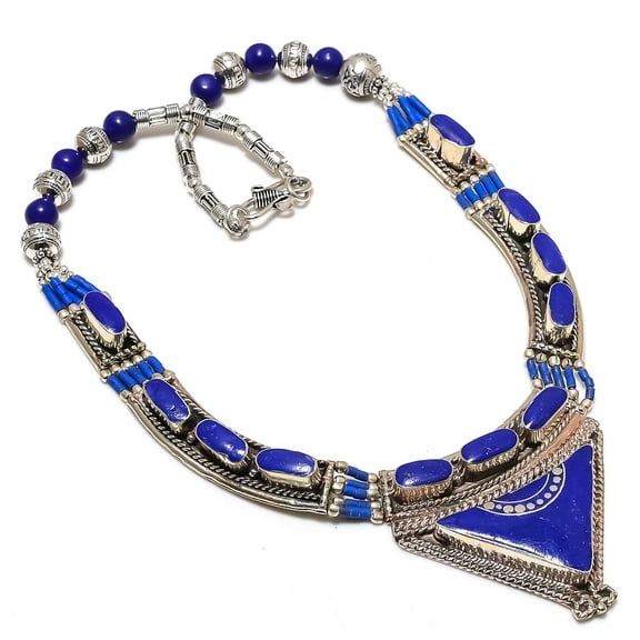 Natural Lapis Lazuli Gemstone Handmade Jewelry Necklace 18"