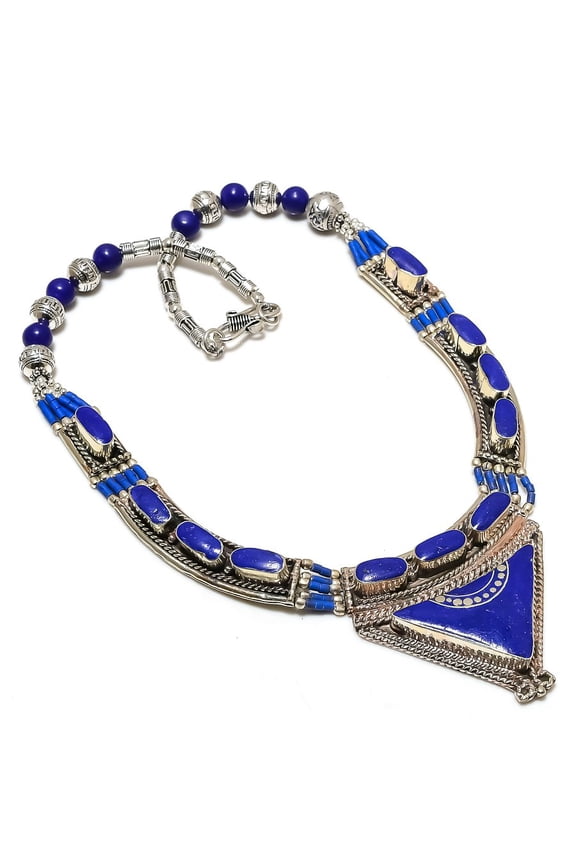 Natural Lapis Lazuli Gemstone Handmade Jewelry Necklace 18"