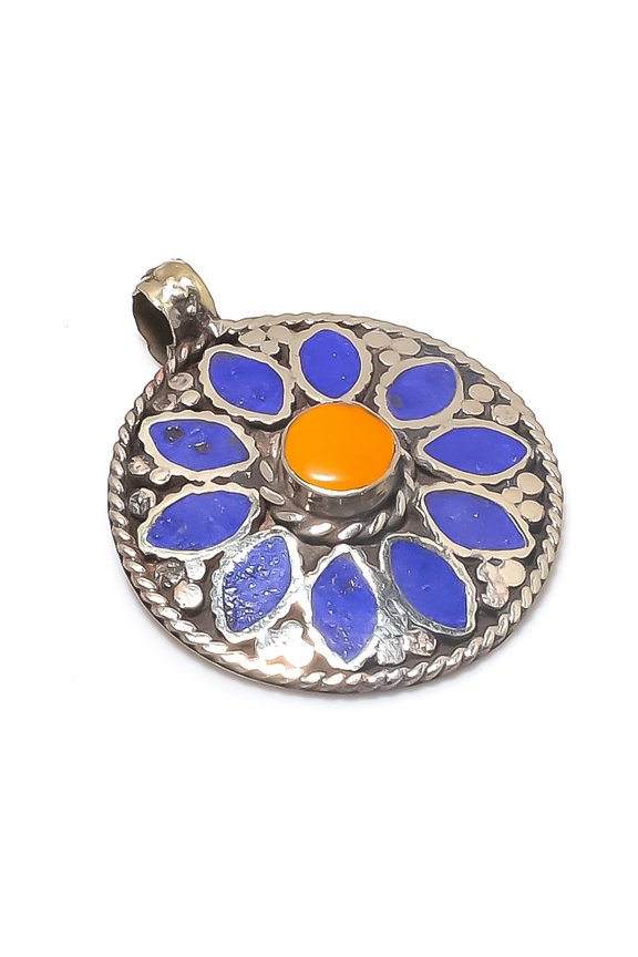 Natural Lapis Lazuli, Onyx 925 Sterling Silver Jewelry Pendant 1.97"