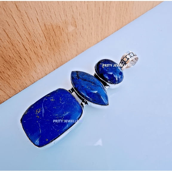 Natural Lapis Lazuli Pendant 925 Silver Large Antique Handmade Jewelry