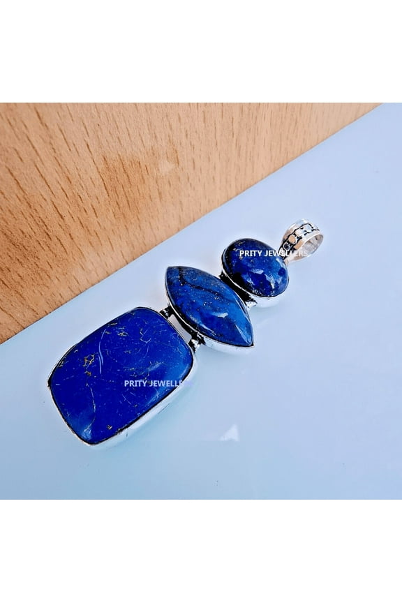 Natural Lapis Lazuli Pendant 925 Silver Large Antique Handmade Jewelry