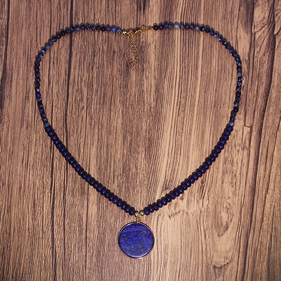 [Natural Lapis Lazuli Pendant Necklace] Bohemian Vintage Lapis Lazuli Pendant Necklace - Natural Imperial Stone, Long Chain For Women | Perfect For Daily Wear & Vacations