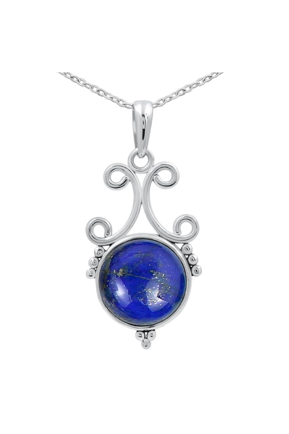 Natural Lapis Lazuli Pendant Necklace for Women - September Birthstone 925 Silver Plated Blue Color Gemstone Pendant Necklace - Birthday Gifts for Her
