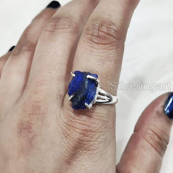 Natural Lapis Lazuli Ring, Rough Lapis Lazuli Ring, Afghani Lapis, Boho Gypsy Ring, 925 Sterling Silver, Womens Ring, Christmas, Thanksgiving, Handmade, Statement Jewelry, Rough Gemstone Jewelry