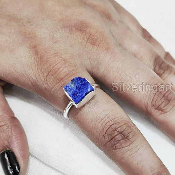 Natural Lapis Lazuli Ring, Rough Lapis Lazuli Ring, Afghani Lapis, Simple Plain Ring, 925 Sterling Silver, Womens Ring, Christmas, Thanksgiving, Handmade, Statement Jewelry, Rough Gemstone Jewelry