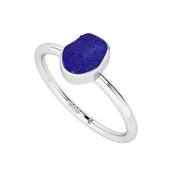 Natural Lapis Lazuli Rough Shape Rings in Sterling Silver for Women, September Birthstone Jewelry for Her Birthday, Wedding Anniversary, Christmas, Mothers Day
