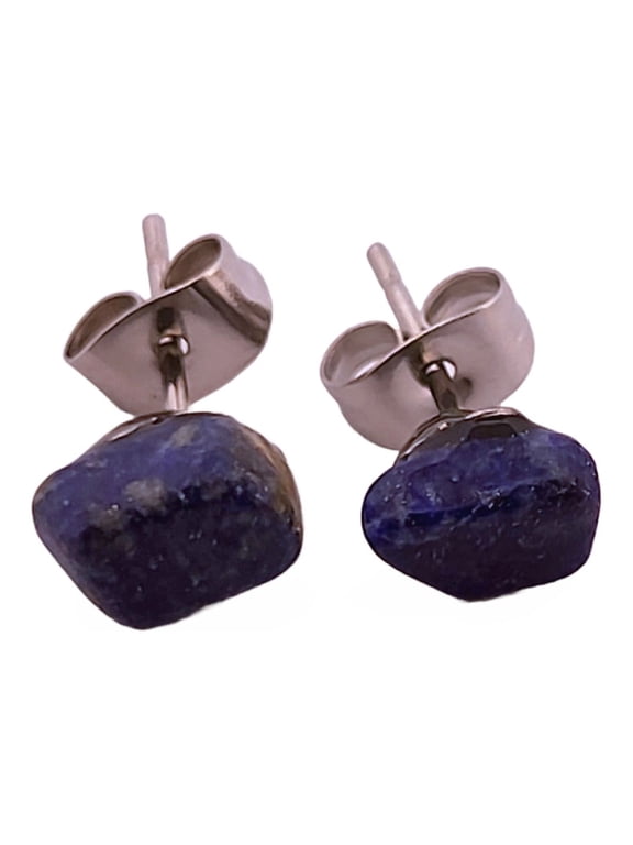 Natural Lapis Lazuli Silver Stud Earrings NLLSSE4