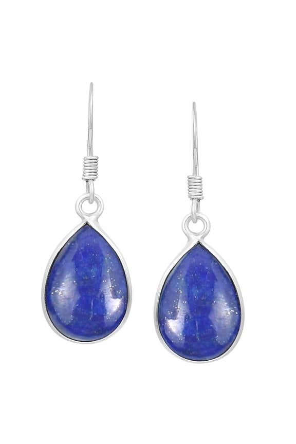 Natural Lapis Lazuli Sterling Silver Plated Dangle Earrings for Women - Violet Stone Teardrop Shape September Birthstone Handmade Drop Earrings Jewelry - Gifts for Her