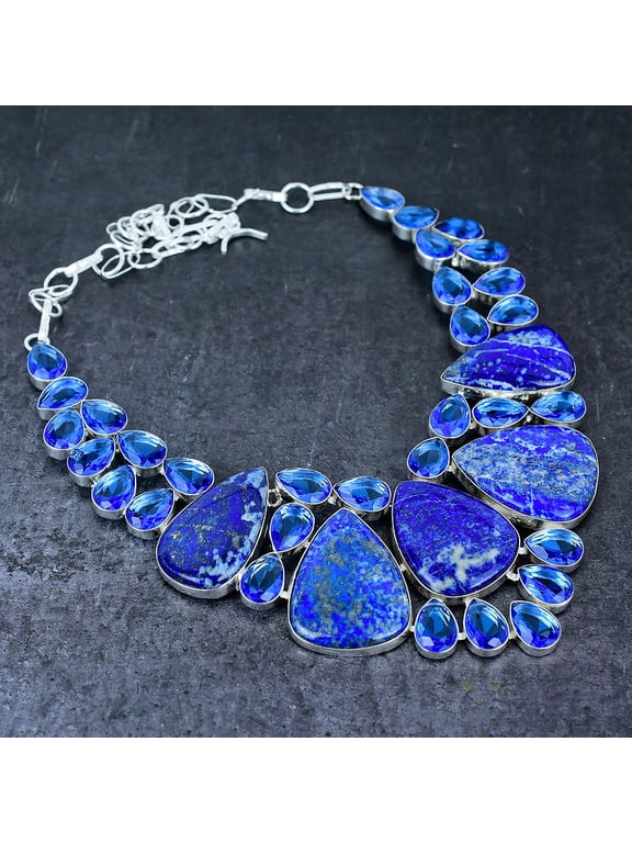 Natural Lapis Lazuli, Tanzanite 925 Sterling Silver Jewelry Necklace 18"
