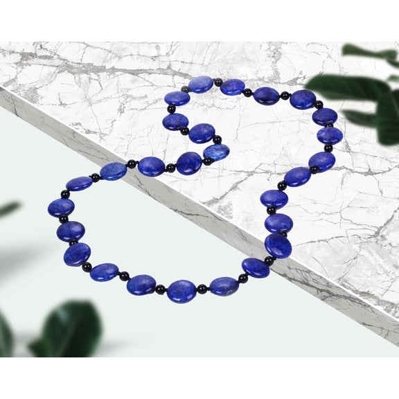 Natural Lapis and Onyx Beaded Endless Necklace -28"