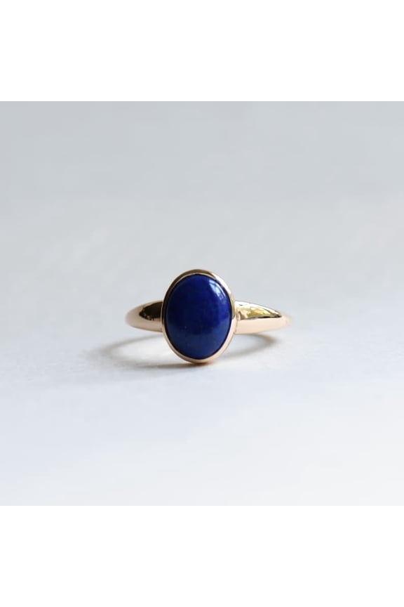 Oval Cut Blue Lapis Lazuli Gemstone Ring, 925 Sterling Silver