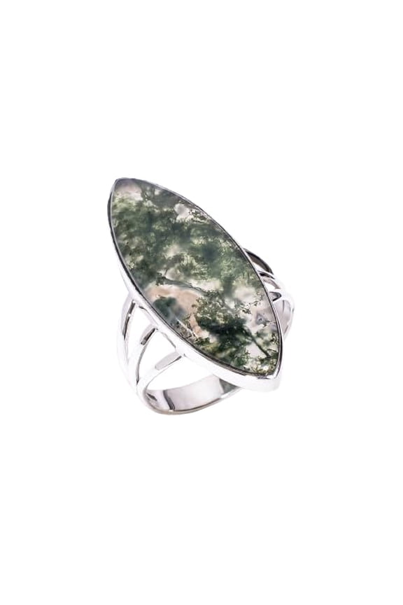 Natural Large Green Moss Agate Gemstone 925 Sterling Silver Statement Ring Gift Jewelry