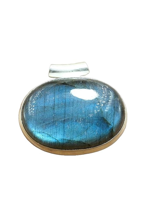 Natural Large Oval Blue Labradorite Stone 925 Sterling Silver Pendant for Men and Women Gift Jewelry