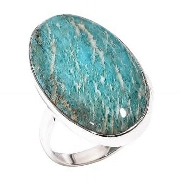 Natural Large Oval Green Amazonite Stone 925 Sterling Silver Statement Ring for Men and Women