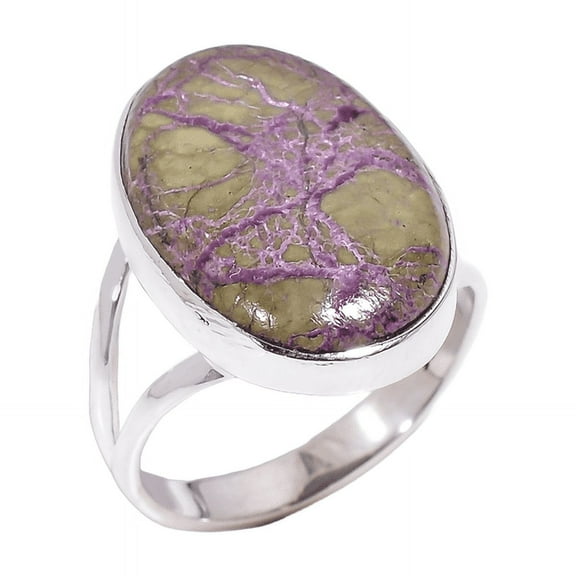 Natural Large Oval Stichtite Gemstone 925 Sterling Silver Handmade Statement Ring Jewelry Gift for Her