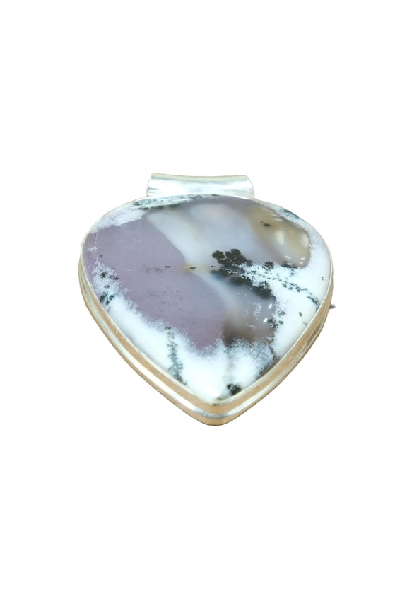 Natural Large Pear White Dendrite Opal Stone 925 Sterling Silver Pendant for Men and Women
