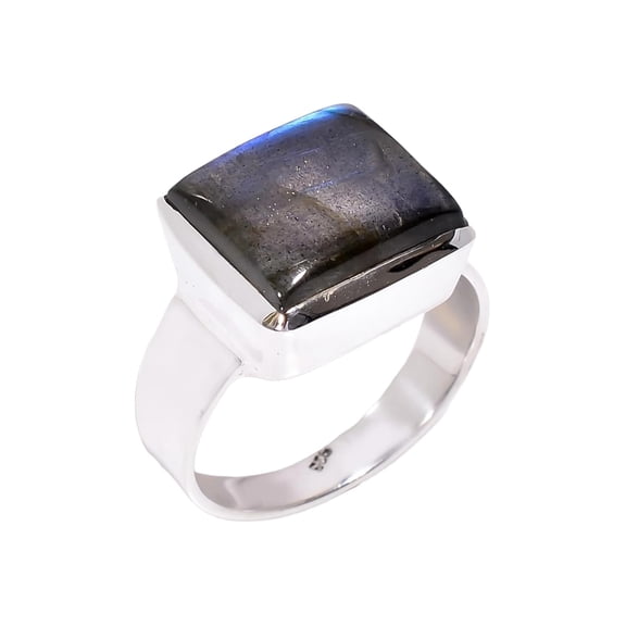 Natural Large Square Shape Blue Labradorite Gemstone 925 Sterling Silver Statement Ring Gift Jewelry for Men