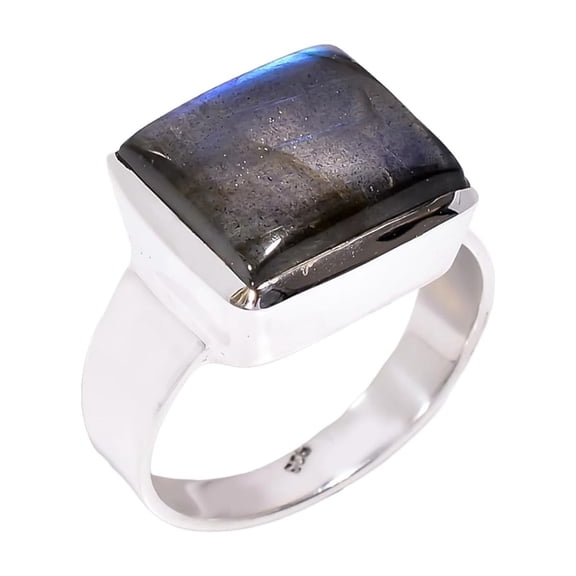 Natural Large Square Shape Blue Labradorite Gemstone 925 Sterling Silver Statement Ring Gift Jewelry for Men
