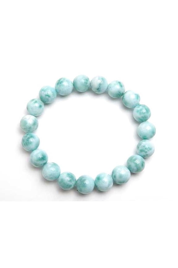 Natural Larimar 10mm Round Shape Smooth Cut Beads Stretchable Bracelet for Men & Women.