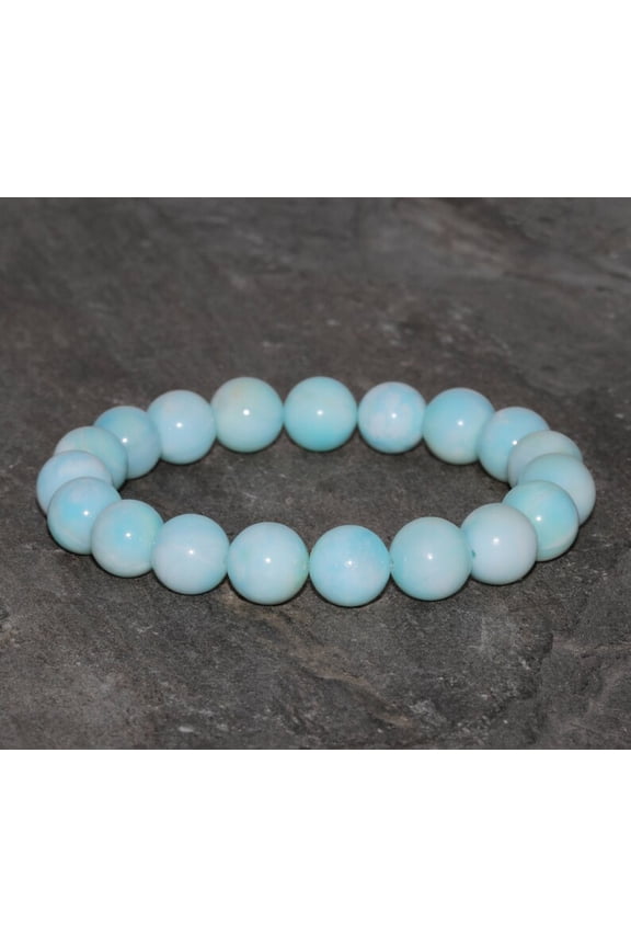 Natural Larimar 10mm Round Shape Smooth Cut Beads Stretchable Bracelet for Men & Women.