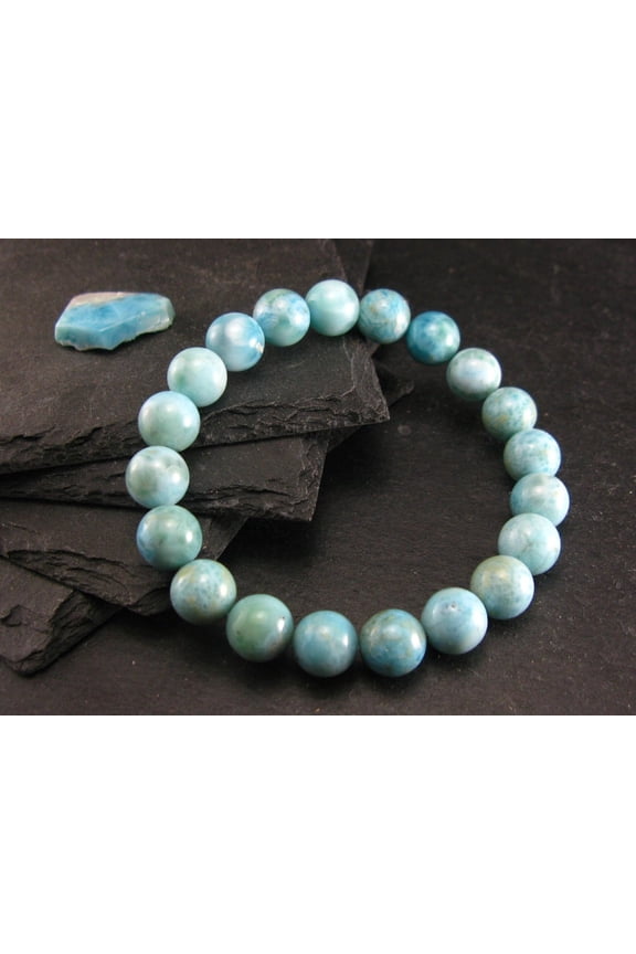 Natural Larimar 10mm Round Shape Smooth Cut Beads Stretchable Bracelet for Men & Women.