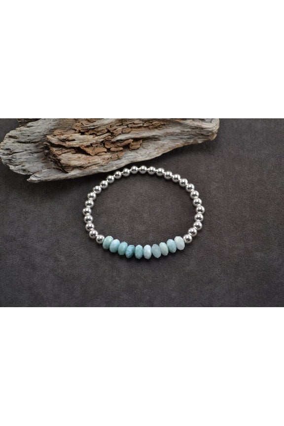 Natural Larimar 6mm Rondelle Shape Faceted Cut Beads Stretchable Bracelet for Men & Women.