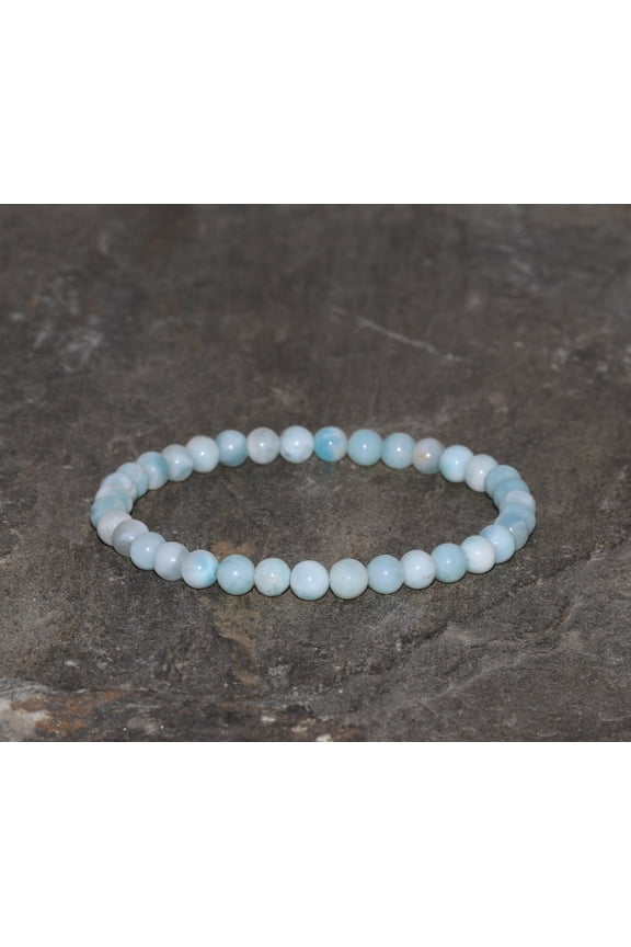 Natural Larimar 6mm Round Shape Smooth Cut Beads Stretchable Bracelet for Men & Women.