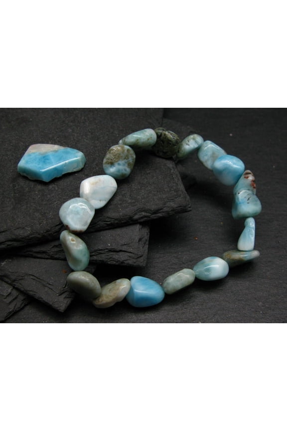 Natural Larimar 8-12mm Tumble Shape Smooth Cut Beads Stretchable Bracelet for Men & Women.