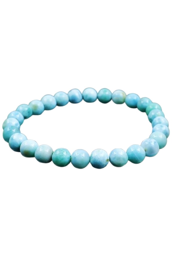 Natural Larimar 8mm Round Shape Smooth Cut Beads Stretchable Bracelet For Men & Women. Unisex Bracelet