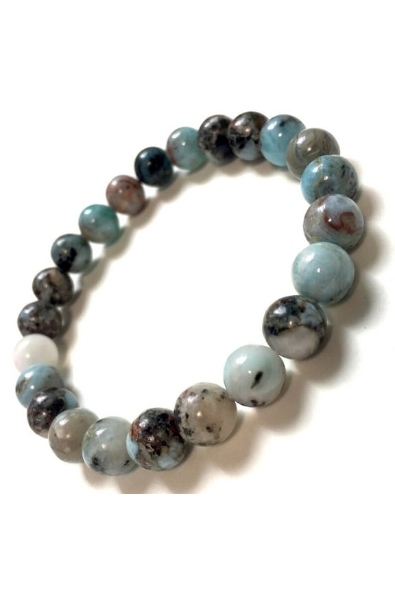 Natural Larimar 8mm Round Shape Smooth Cut Beads Stretchable Bracelet for Men & Women.