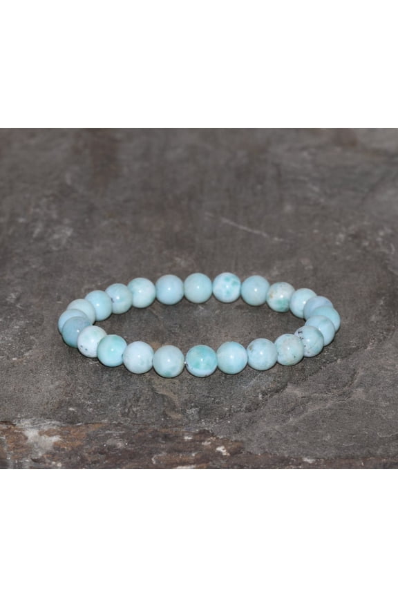 Natural Larimar 8mm Round Shape Smooth Cut Beads Stretchable Bracelet for Men & Women.