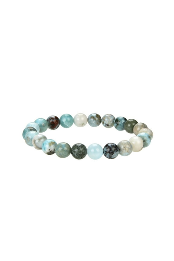 Natural Larimar 8mm Round Shape Smooth Cut Beads Stretchable Bracelet for Men & Women.