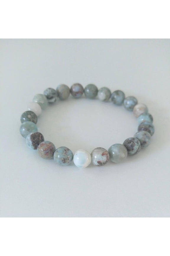 Natural Larimar 8mm Round Shape Smooth Cut Beads Stretchable Bracelet for Men & Women.