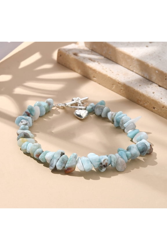 Natural Larimar Beaded Bracelets with Alloy Toggle Clasps Heart 8-1/4 inch(20.8cm)