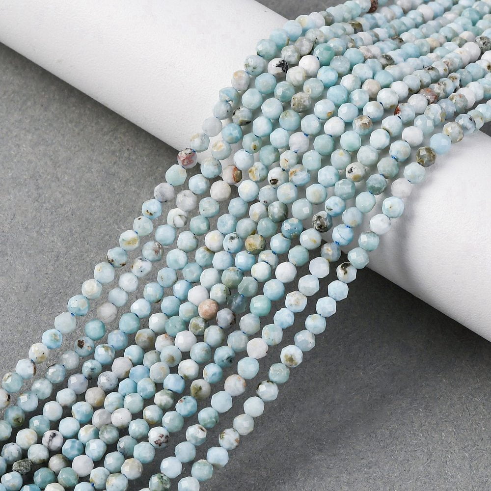 Natural Larimar Beads Strands Faceted Round 3mm Hole: 0.6mm 120~135pcs/strand 14.96''~15.5''(38~39cm)