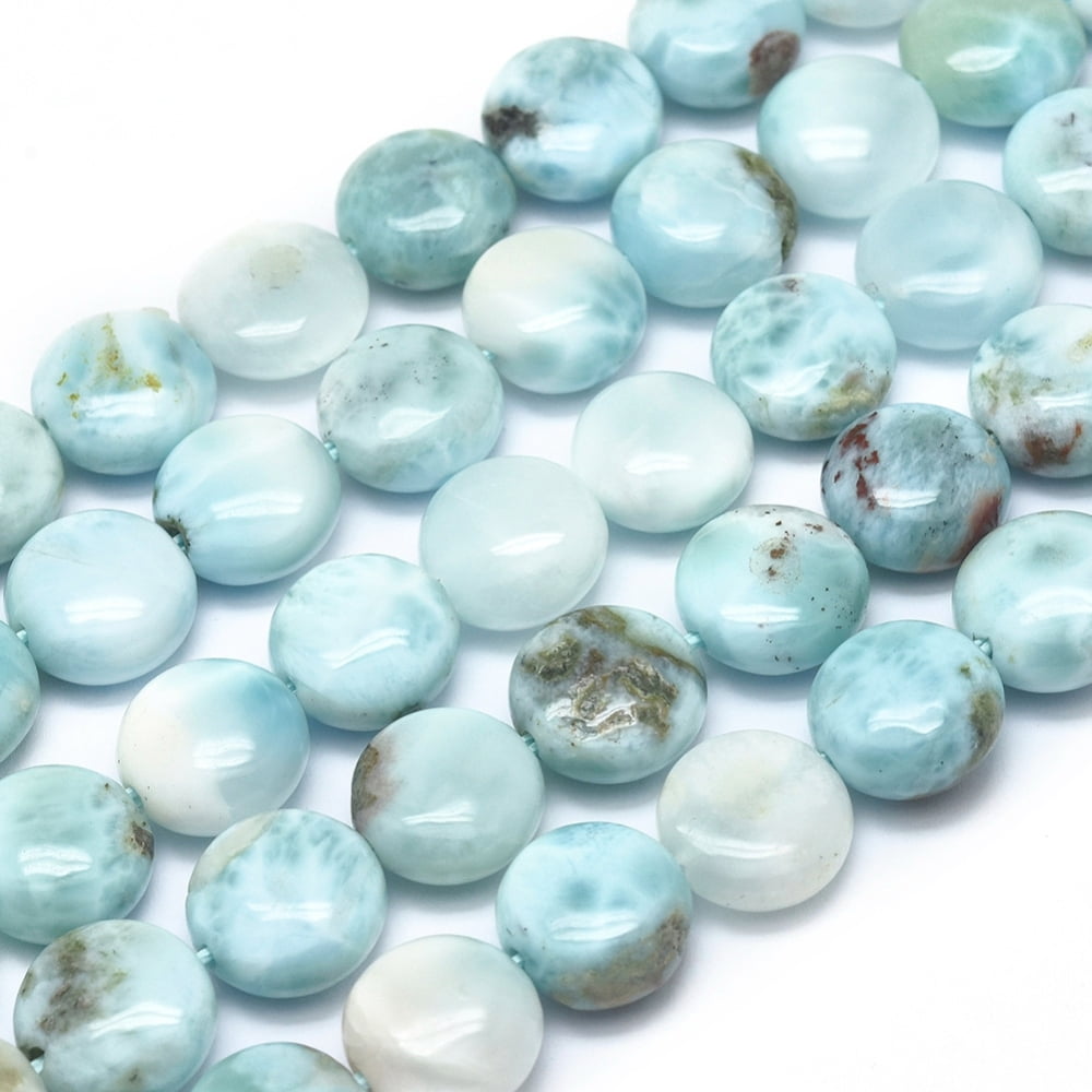 Natural Larimar Beads Strands Flat Round 10x5.5mm Hole: 1.2mm about 39pcs/Strand 15.28 inch(38.8cm)
