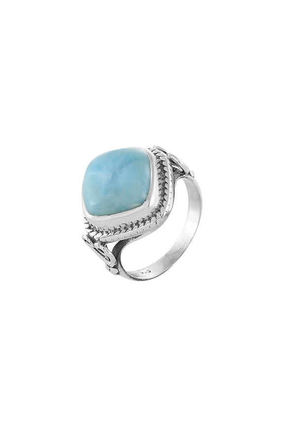Natural Larimar Cushion Cabochon Ring in 925 Oxidized Sterling Silver | Handmade Bezel Set | 6.70 Ct Sky Blue Gemstone (8)