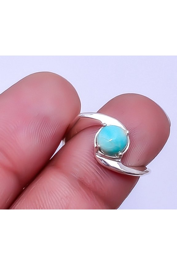 Natural Larimar - Dominican Republic 925 Solid Sterling Silver Ring S.5 R17