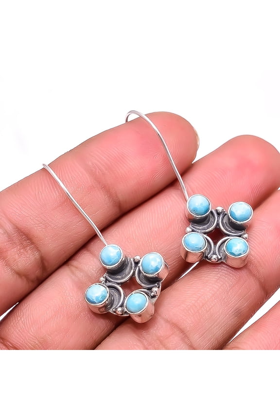 Natural Larimar - Dominican Republic 925 Sterling Silver Earring 1.56" E22628, Gemstone Silver Jewelry, New Year Sale, Valentin's Day Gift