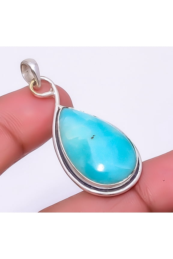 Natural Larimar - Dominican Republic 925 Sterling Silver Pendant 1.76" P91871343, Beautiful Jewelry For Woman, New Year Sale, Valentin's Day Gift