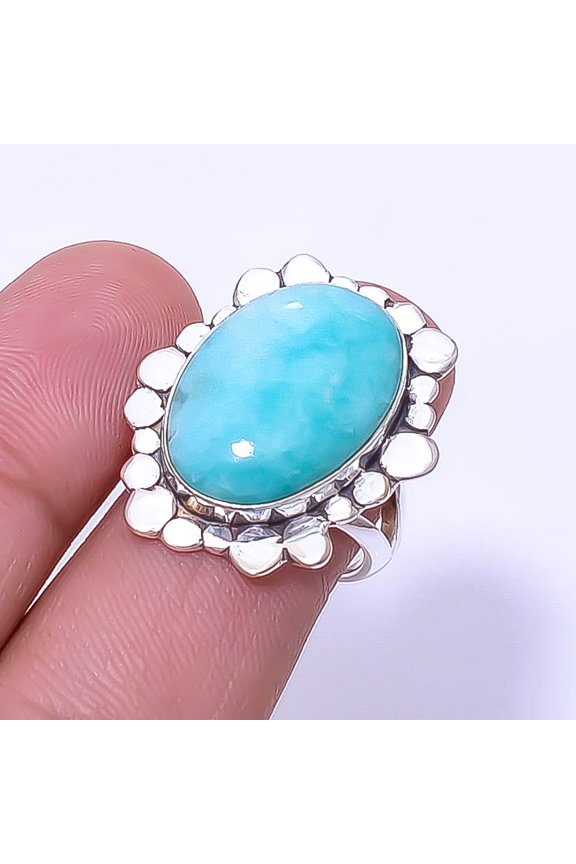 Natural Larimar - Dominican Republic Designer 925 Sterling Silver Ring S.7 R63, Gemstone Silver Jewelry, New Year Sale, Valentin's Day Gift
