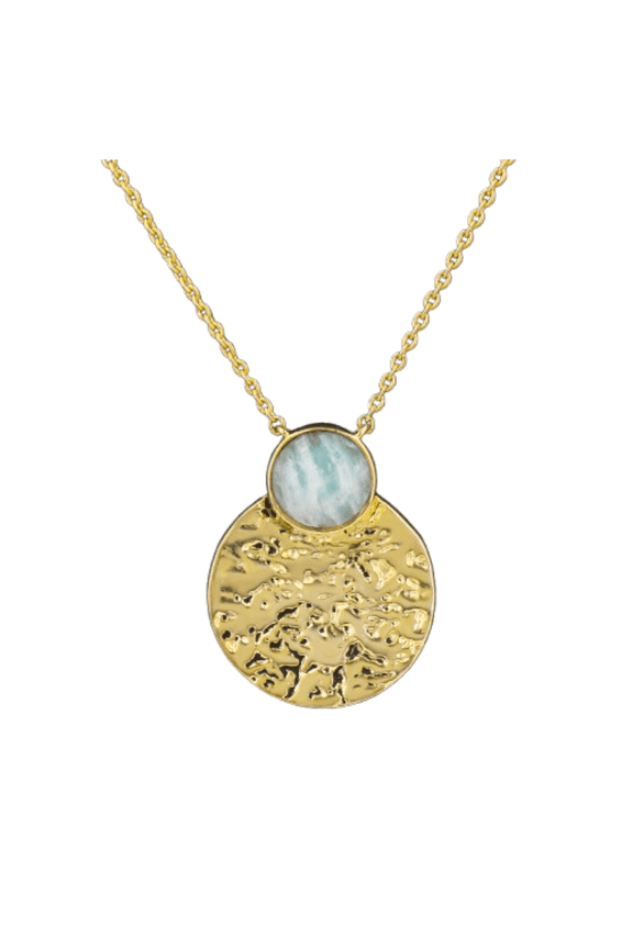 Larimar Gemstone Necklace  18K Gold Plated 16 inch Curb Chain