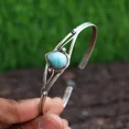 thumbnail image 1 of Natural Larimar Gemstone 925 Sterling Silver Jewelry Cuff Bracelet Size-ADJ, 1 of 2