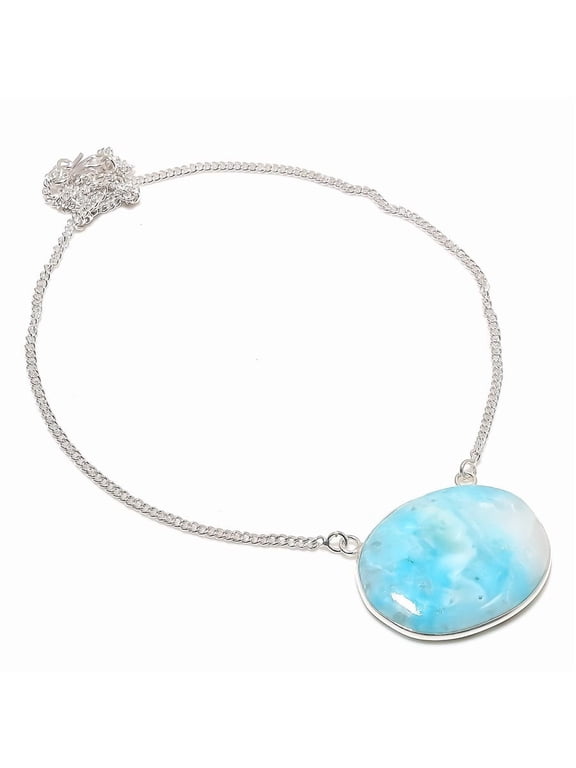 Natural Larimar Gemstone Handmade 925 Sterling Silver Jewelry Necklace 18"
