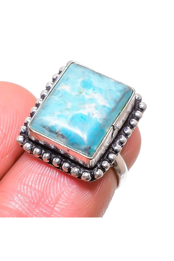 Natural Larimar Gemstone Handmade 925 Sterling Silver Jewelry Ring Size 4