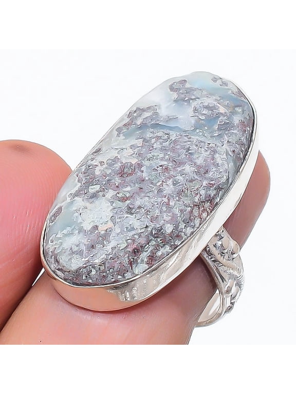 Natural Larimar Gemstone Handmade 925 Sterling Silver Jewelry Ring Size 7.5