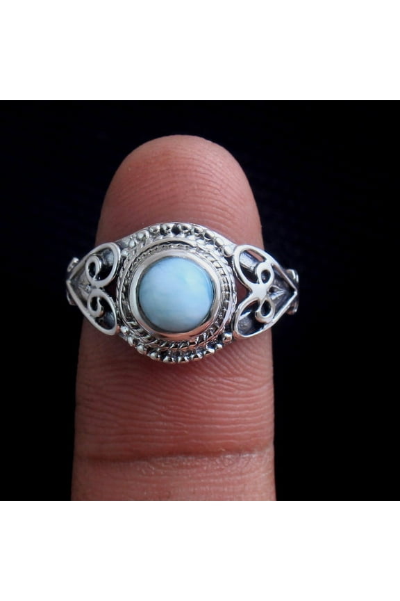 Natural Larimar Gemstone Ring Solid 925 Sterling Silver Statement Jewelry Handmade Ring, Women Ring